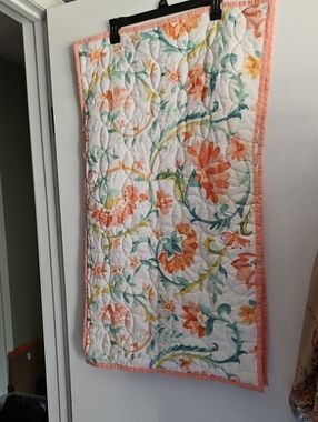 Martha Stewart Pair Coral and Teal Floral Quilted King Size Pillow Shams